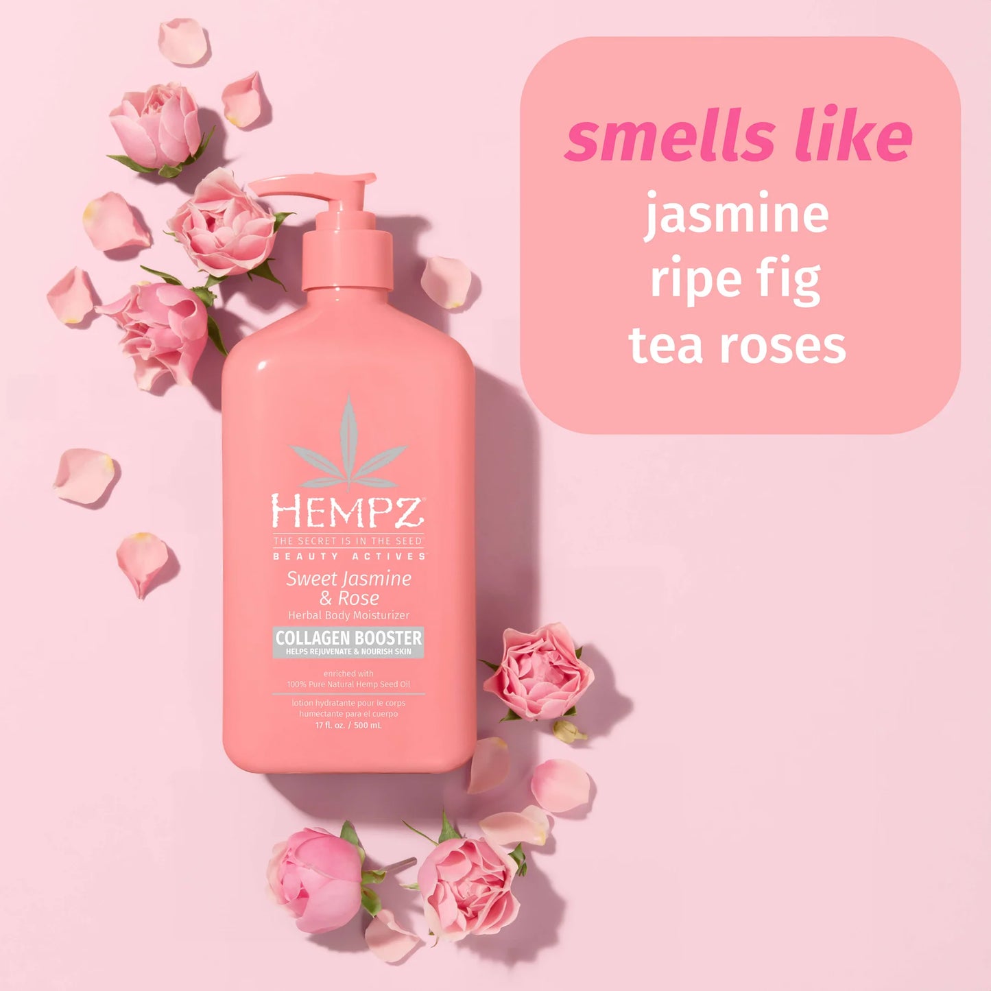Hempz Beauty Actives Sweet Jasmine & Rose Herbal Body Moisturizer with Collagen Booster