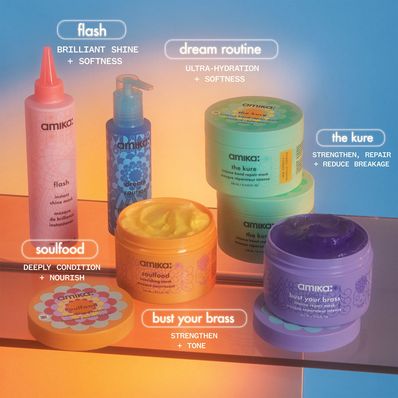 Amika Dream Routine Hydrating Hair Mask Salon Blissful - line up