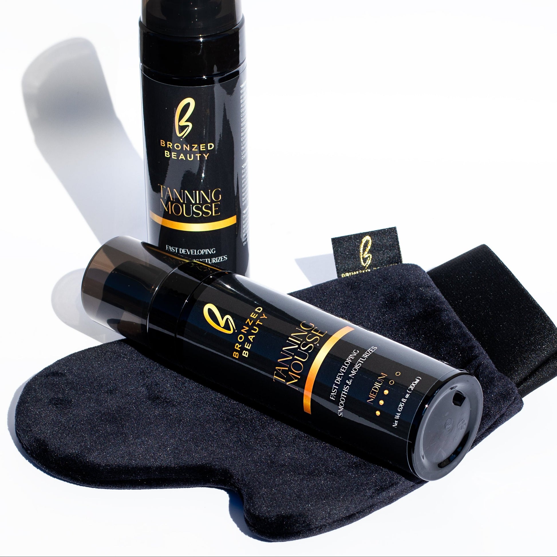 Bronzed Beauty Luxury Tanning Mitt with tanning mousse bottles