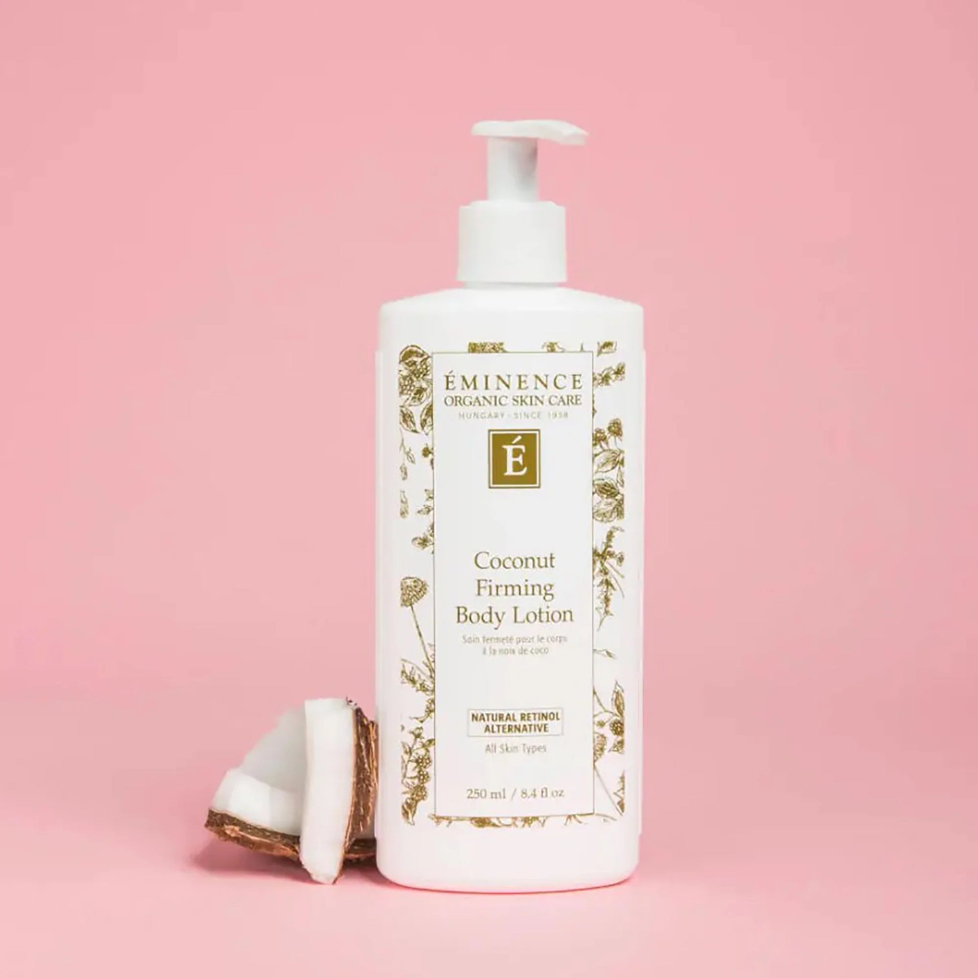 Eminence Coconut Firming Body Lotion pink backdrop