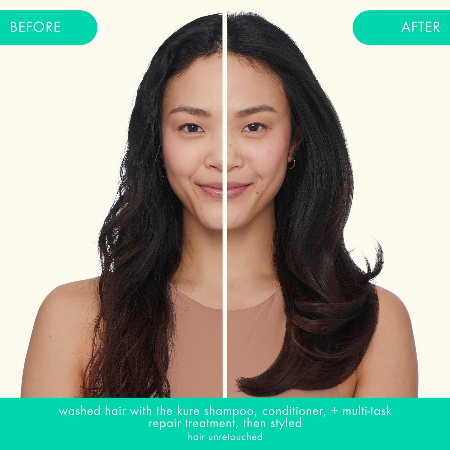 Amika The Kure Multi-Task Hair Repair Treatment before after