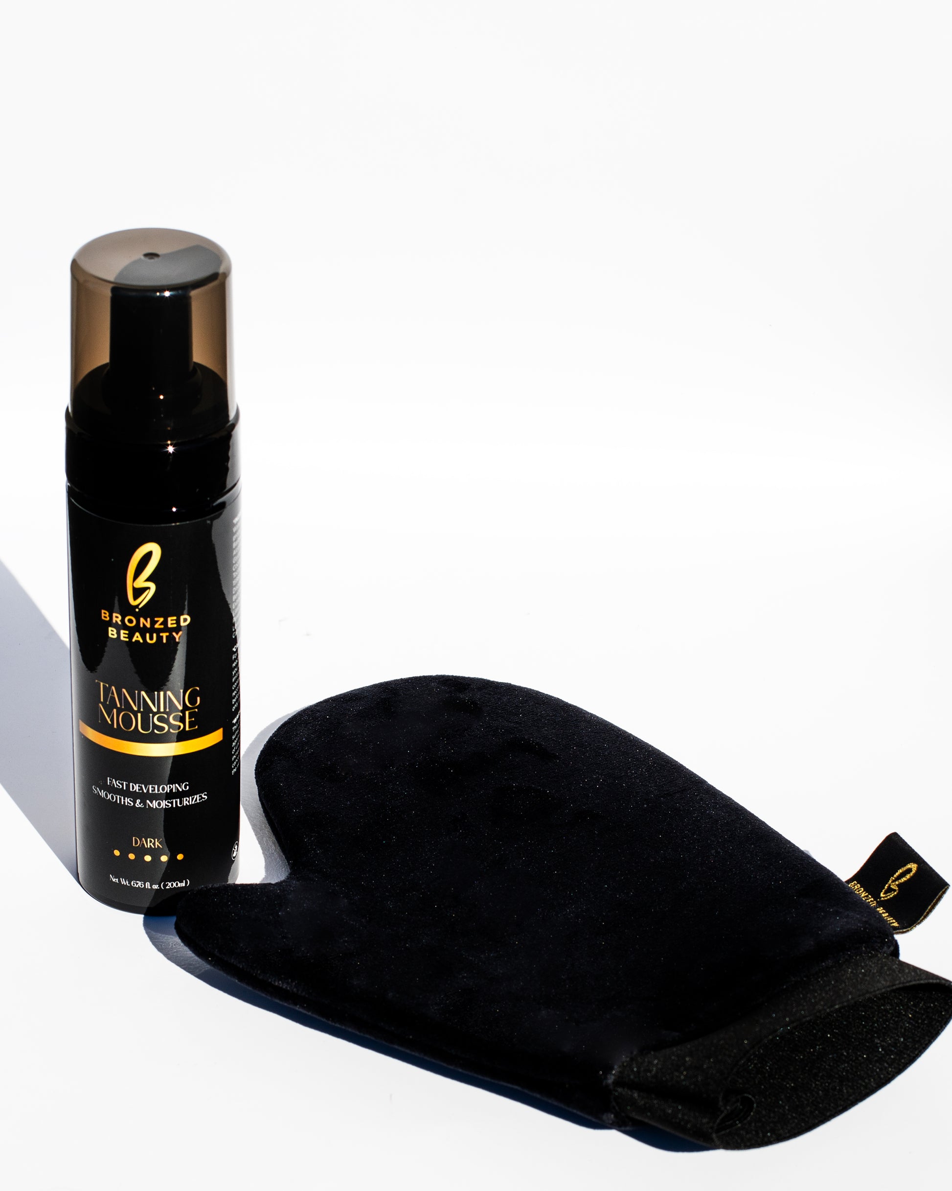 Bronzed Beauty Self-Tanning Mousse Dark bottle with mitt