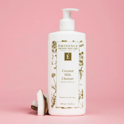 Eminence Coconut Milk Cleanser pink backdrop