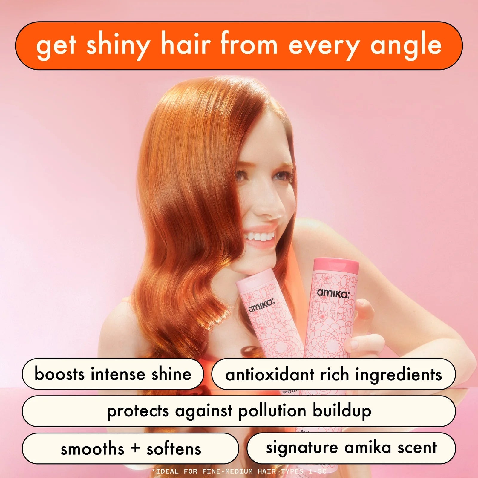 Amika Mirrorball High Shine + Protect Antioxidant Shampoo perks