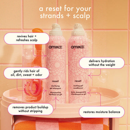 Amika Reset Clarifying + Cleansing Gel Shampoo perks