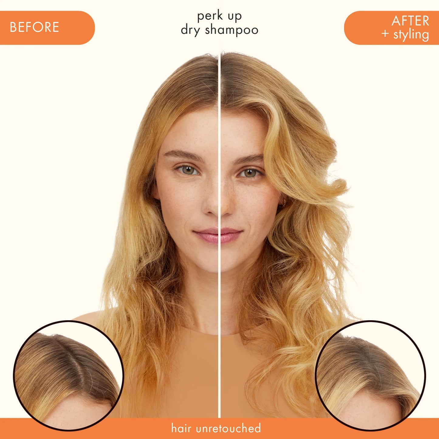 Amika Perk Up Talc-Free Dry Shampoo before and after